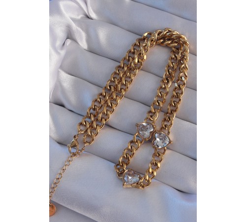 316L Çelik Gold Renk Zirkon Taşlı Kalp Model Zincir Kolye 316L Çelik Gold Renk Zirkon Taşlı Kalp Model Zincir Kolye