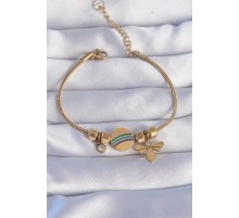 316L Çelik Gold Renk Zirkon Taşlı Gökkuşağı Tasarımlı Yusufçuk Bileklik