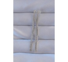 Pirinç Gümüş Renk Zirkon Taşlı Su Yolu Model Küpe