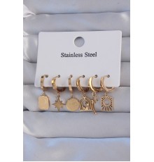316L Çelik Gold Renk Yıldız Figürlü Tarot Model Halka Küpe Seti