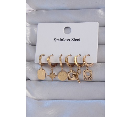 316L Çelik Gold Renk Yıldız Figürlü Tarot Model Halka Küpe Seti 316L Çelik Gold Renk Yıldız Figürlü Tarot Model Halka Küpe Seti