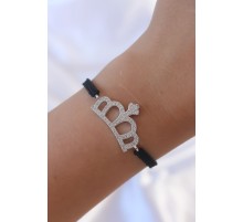 Gümüş Renk Zirkon Taşlı Taç Figür Makrome Bileklik