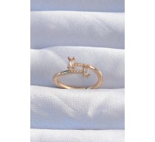 Pirinç Gold Renk Zirkon Taşlı Geometrik Ayarlanabilir Yüzük