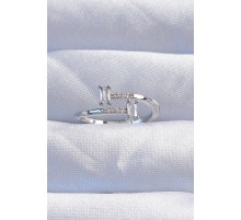 Pirinç Gümüş Renk Zirkon Taşlı Geometrik Ayarlanabilir Yüzük