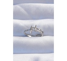 Pirinç Gümüş Renk Zirkon Taşlı 2li Görünüm Ayarlanabilir Yıldız Model Yüzük