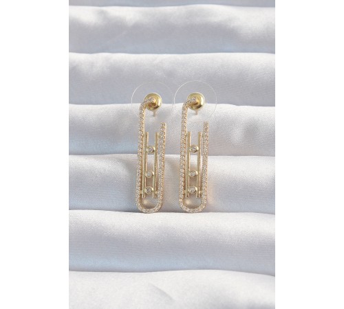 Pirinç Gold Renk Zirkon Taşlı Messika Küpe Pirinç Gold Renk Zirkon Taşlı Messika Küpe