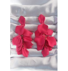 Pirinç Fuşya Renk Sallantılı Yaprak Model Küpe