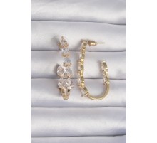 Pirinç Gold Renk Damla Zirkon Taş Tasarımlı Küpe