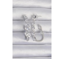 Pirinç Gümüş Renk Damla Zirkon Taş Tasarımlı Küpe