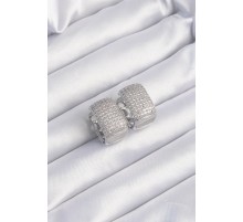 Pirinç Gümüş Renk Zirkon Taşlı Minimal Halka Küpe