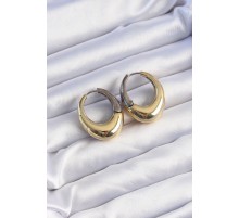 Pirinç Gold Gümüş Renkli Oval Bombeli Küpe