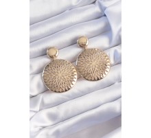 Pirinç Gold Renk Oval İşlemeli Küpe