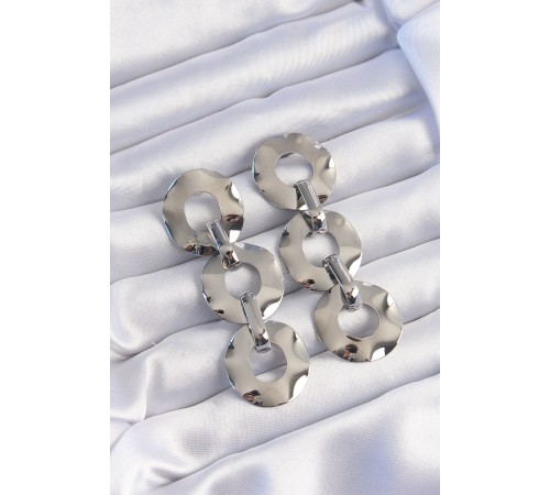 Pirinç Gümüş Renk Oval Ayna Model Sallantılı Küpe Pirinç Gümüş Renk Oval Ayna Model Sallantılı Küpe
