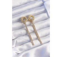 Pirinç Gold Renk Zirkon Taşlı Kıvrım Detay Sallantılı Küpe