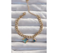 316L Çelik Gold Renk Nazarlı Kalp Model Zincir Bileklik