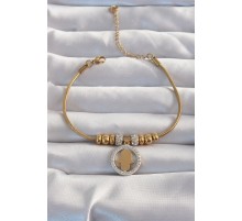 316L Çelik Gold Renk Zirkon Taş Aksesuarlı Fatma Ana Eli Bileklik