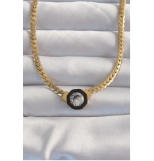 316L Çelik Gold Renk Ezme Zincir Zirkon Taşlı Mineli Serenay Kolyesi