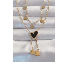316L Çelik Gold Renk Mineli Çoklu Kalp Kolye