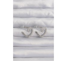 Pirinç Gümüş Renk Zirkon Taşlı Kıvrımlı Yarım Kalp Küpe