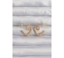 Pirinç Gold Renk Zirkon Taşlı Kıvrımlı Yarım Kalp Küpe