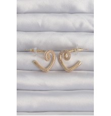 Pirinç Gold Renk Zirkon Taşlı Kıvrımlı Yarım Kalp Küpe