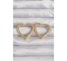 Pirinç Gold Renk Zirkon Taşlı Motifli Kalp Küpe