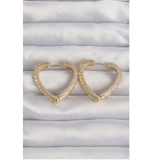 Pirinç Gold Renk Zirkon Taşlı Motifli Kalp Küpe