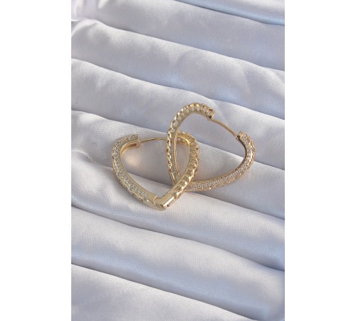 Pirinç Gold Renk Zirkon Taşlı Motifli Kalp Küpe Pirinç Gold Renk Zirkon Taşlı Motifli Kalp Küpe