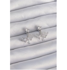 Pirinç Gümüş Renk Zirkon Taşlı V Model Küpe