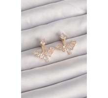 Pirinç Gold Renk Zirkon Taşlı V Model Küpe