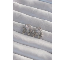 Pirinç Gümüş Renk Zirkon Taşlı Kalp Model Fiyonk Küpe