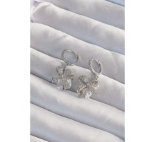 Pirinç Gümüş Renk İri Zirkon Taşlı Fiyonk Model Halka Küpe