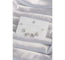 Pirinç Gümüş Renk Zirkon Taşlı Damla Model Küpe Seti