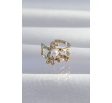 Pirinç Gold Renk İncili Ahtapot Earcuff Küpe