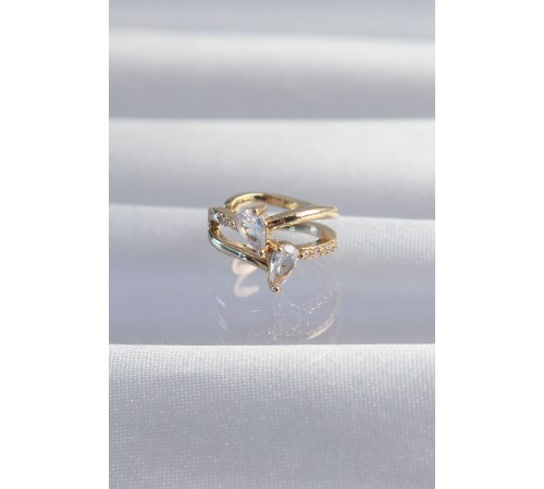 Pirinç Gold Renk Zirkon Taşlı Damla Earcuff Küpe Pirinç Gold Renk Zirkon Taşlı Damla Earcuff Küpe