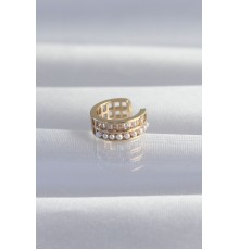 Pirinç Gold Renk İncili Baget Taşlı Earcuff Küpe