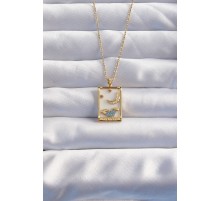 316L Çelik Zincir Gold Renk Ay Detay Mavi Zirkon Taşlı Tarot Kolye