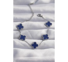 316L Çelik Gümüş Renk Mavi Mineli Yonca Bileklik