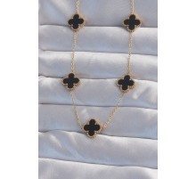 316L Çelik Gold Renk Siyah Mineli Yonca Kolye