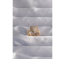 Pirinç Ayarlamalı Gold Renk Zirkon Taşlı Bombeli Kalp Yüzük