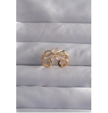 Pirinç Ayarlamalı Gold Renk Zirkon Taşlı 2li Görünüm Fiyonk Yüzük