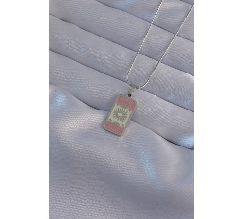 316L Çelik Gümüş Renk Pembe Mineli Ay Figür Tarot Kolye 316L Çelik Gümüş Renk Pembe Mineli Ay Figür Tarot Kolye