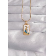 316L Çelik Gold Renk Beyaz Mineli Kız Figür Tarot Kolye
