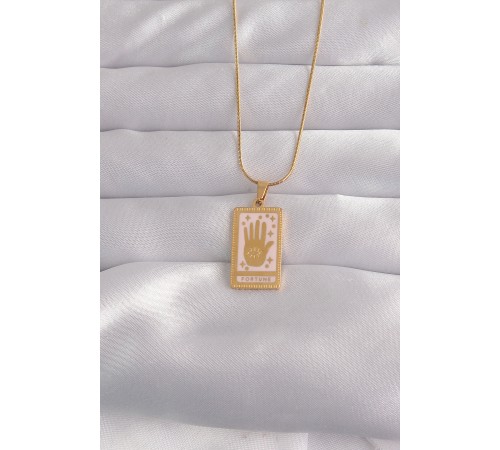 316L Çelik Gold Renk Pembe Mineli El Figür Tarot Kolye
