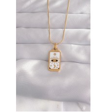 316L Çelik Gold Renk Beyaz Mineli Göz Figür Tarot Kolye