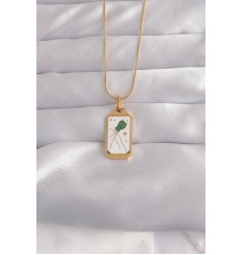 316L Çelik Gold Renk Beyaz Mineli Tarot Kolye