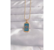 316L Çelik Gold Renk Mavi Mineli El Figür Tarot Kolye
