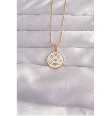 316L Çelik Gold Renk Beyaz Mineli Karışık Figürlü Tarot Kolye