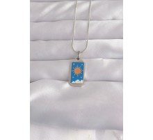 316L Çelik Gümüş Renk Mavi Mineli Güneş Model Tarot Kolye