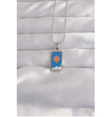 316L Çelik Gümüş Renk Mavi Mineli Güneş Model Tarot Kolye